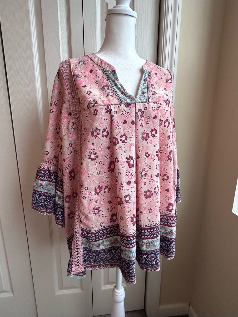 Knox Rose Pink Floral Border-Trim Tunic